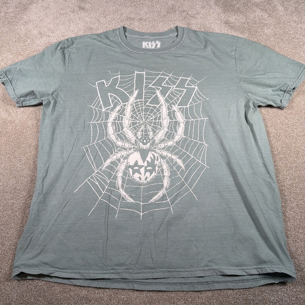 Kiss Mens Spiderweb Short Sleeve T Shirt Large‎ Green 2023 Kiss Music Rock